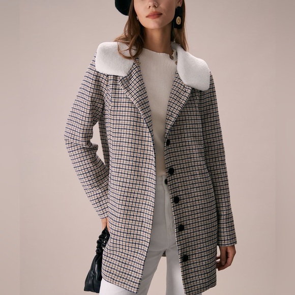 RIHOAS Jackets & Blazers - Rihoas Khaki Lapel Single Breasted Plaid Blazer